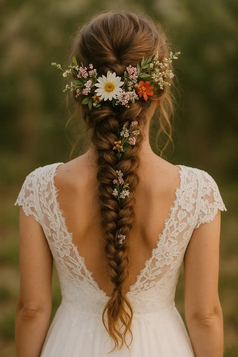 Boho nevěsta s lučními květinami