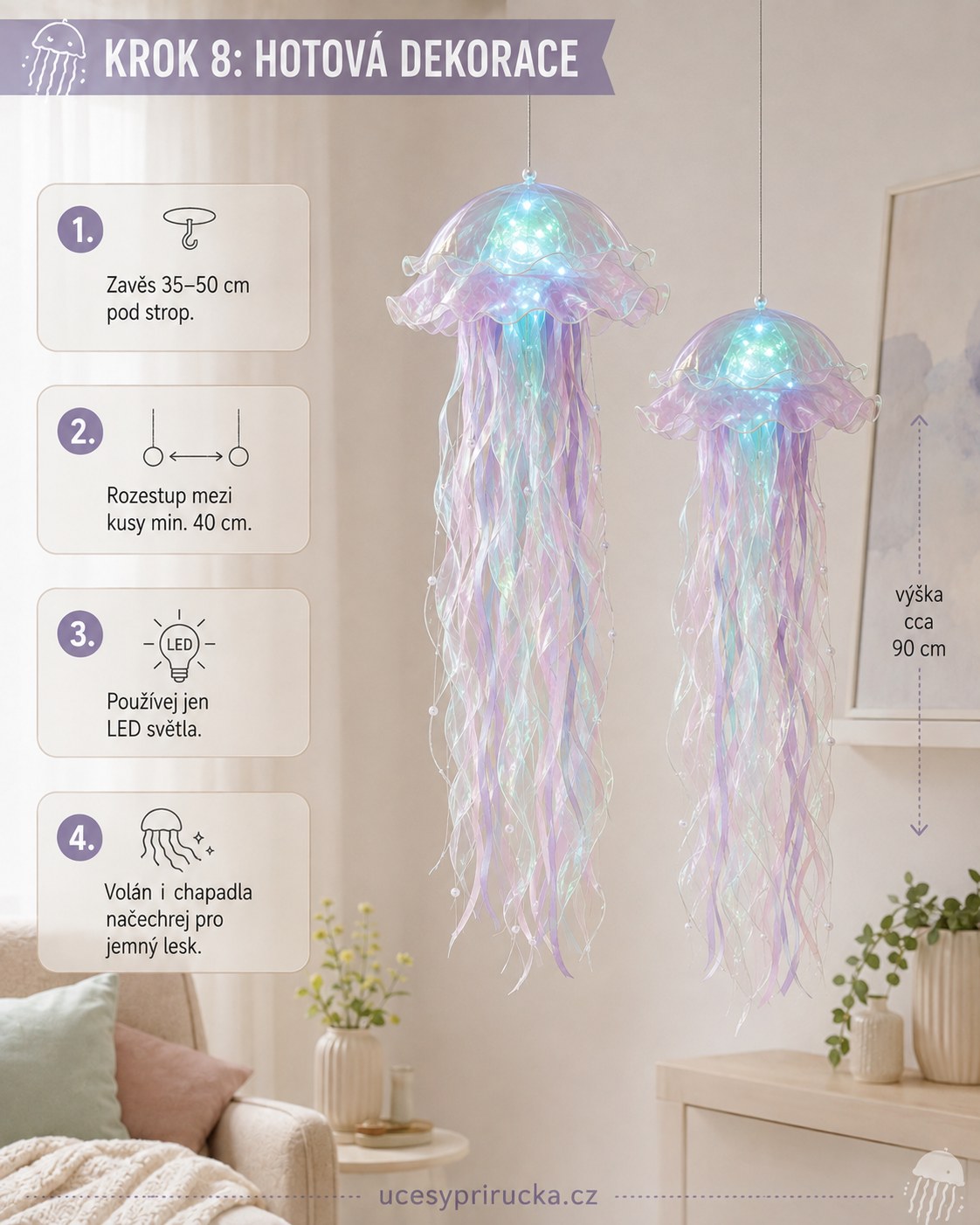 Diy Lampa Medúza Z Organzy - Postup Krok Za Krokem