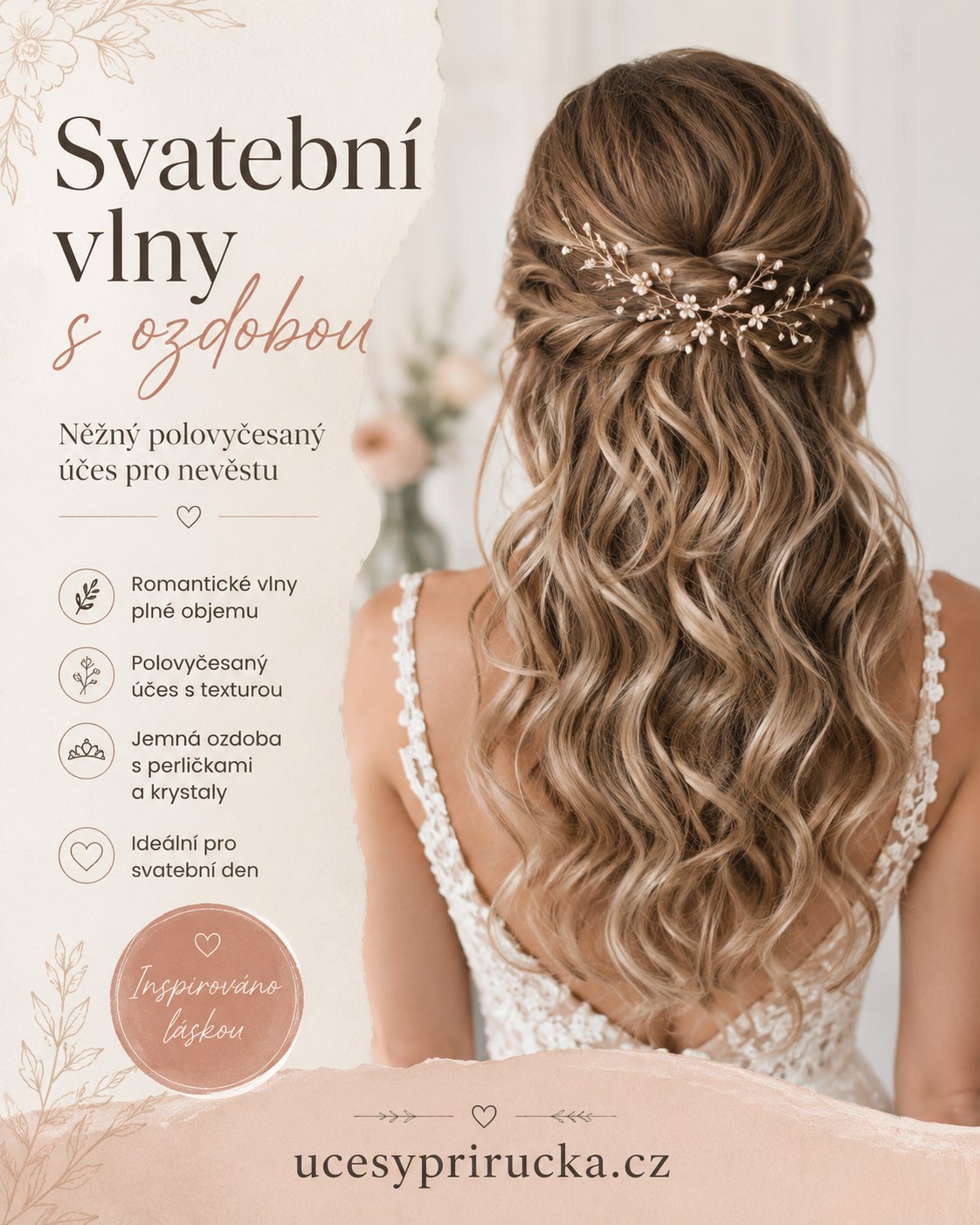 Svatební vlny s ozdobou z perliček a krystalů jako inspirace pro účesy na maturitní ples