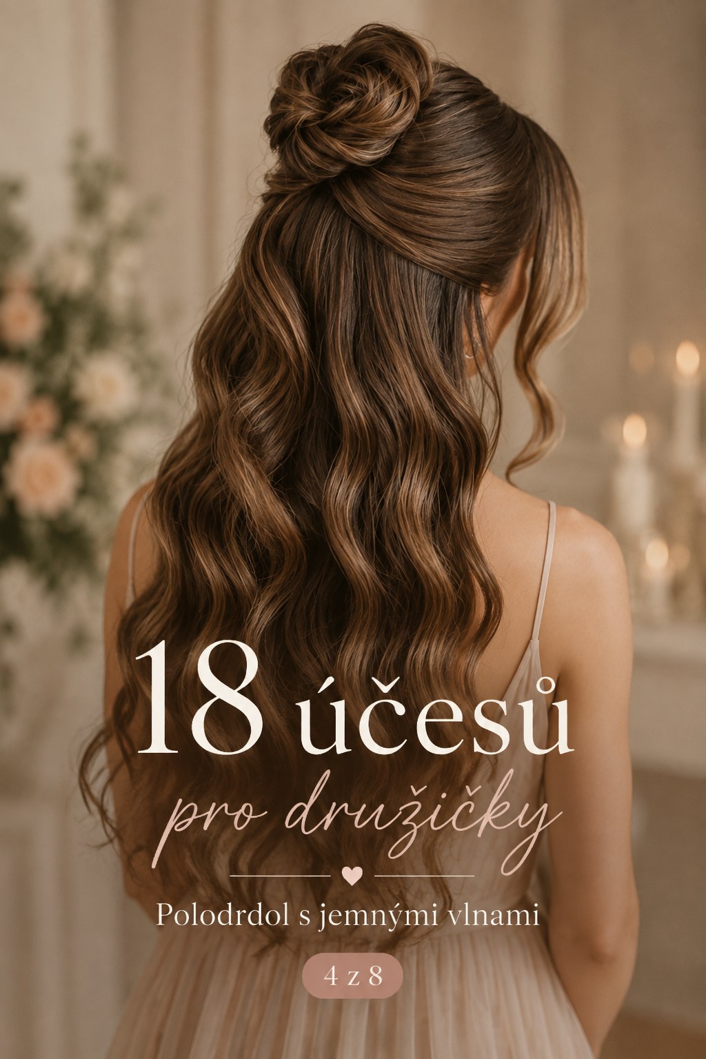 Polodrdol s jemnými vlnami, elegantní z účesů pro družičky pro kratší vlasy