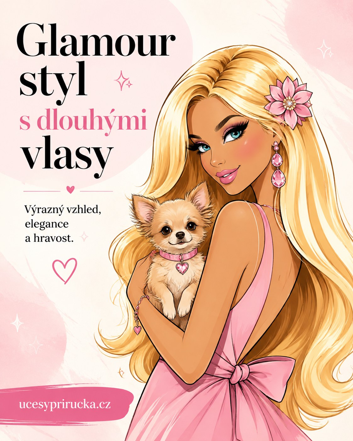 Glamour styl s dlouhými vlnitými vlasy jako výrazná slavnostní varianta účesu