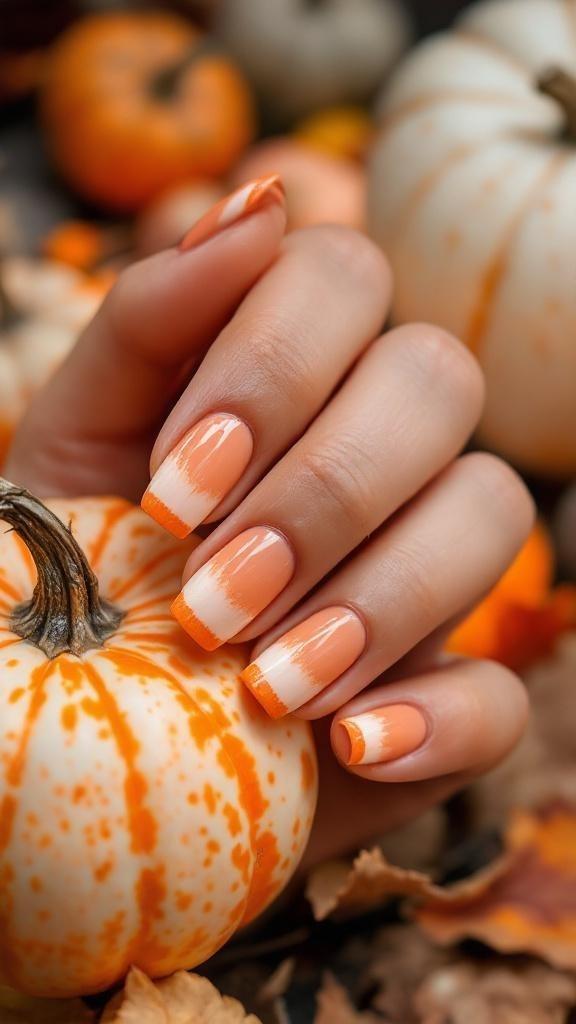 Oranžská ombre francouzská manikúra