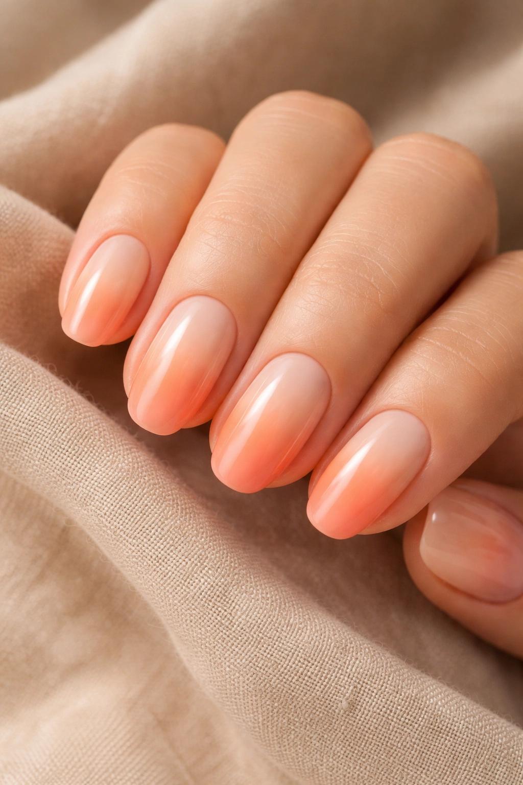 Jemné oranžovo nude ombre nehty