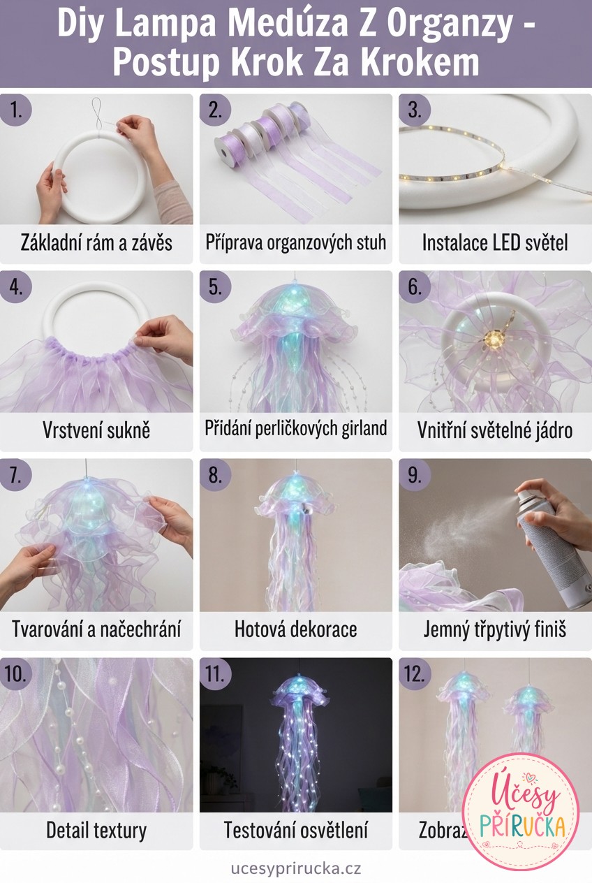 Diy Lampa Medúza Z Organzy - Postup Krok Za Krokem