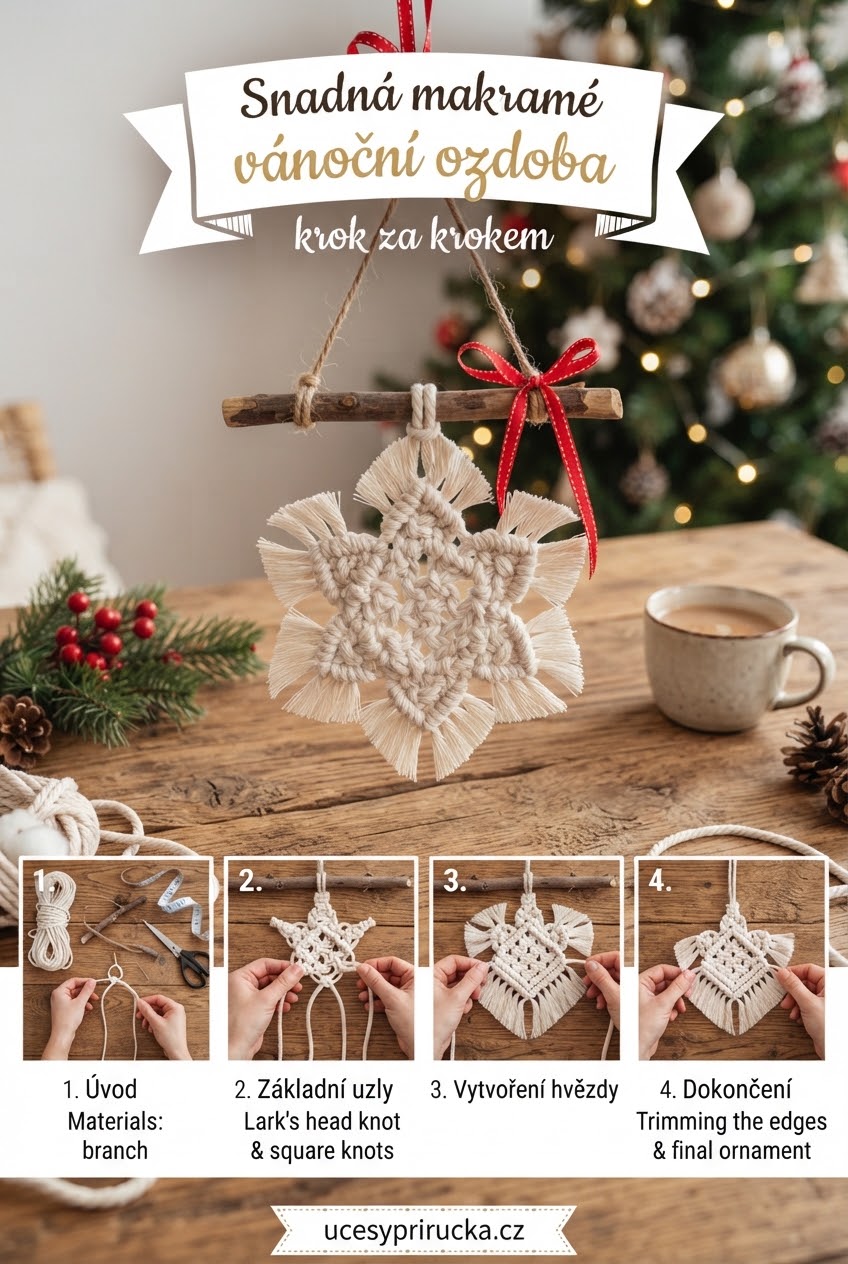 Snadná makramé vánoční ozdoba krok za krokem