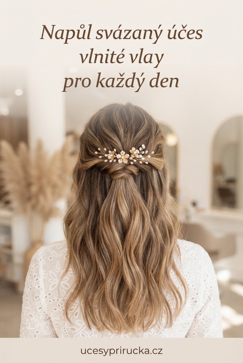 Napůl svázaný účes vlnité vlasy pro každý den