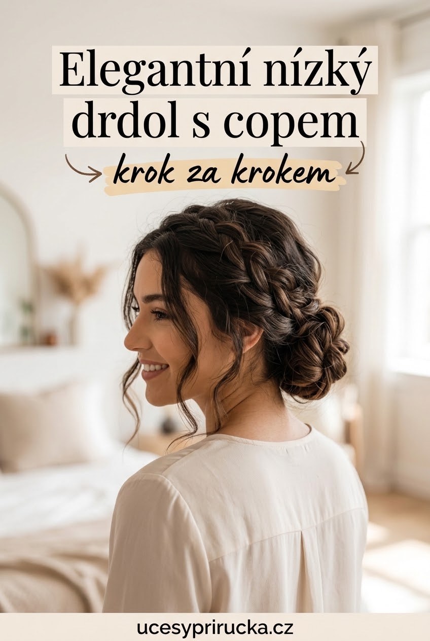 Elegantní nízký drdol s copem krok za krokem