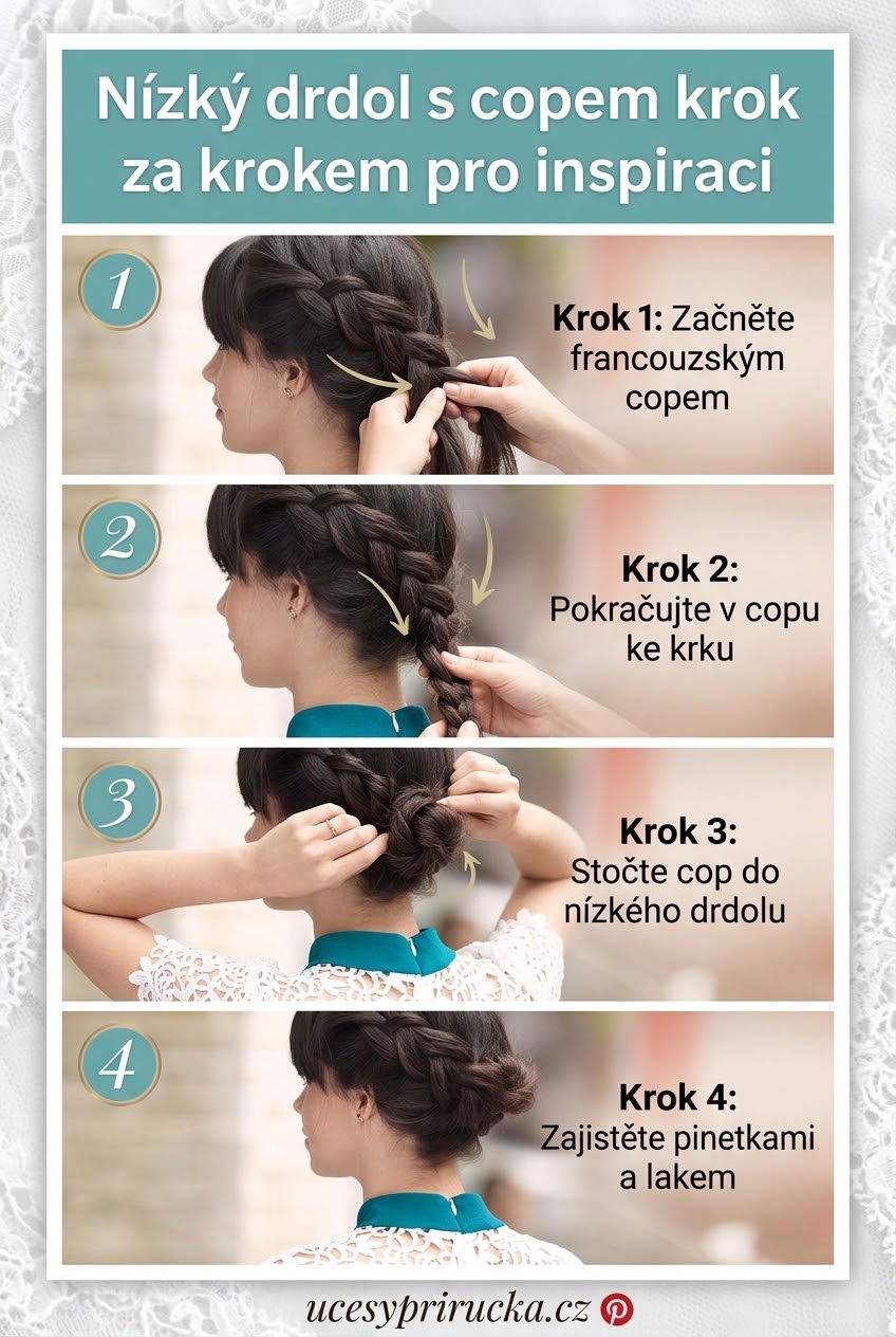 Nízký drdol s copem krok za krokem pro inspiraci