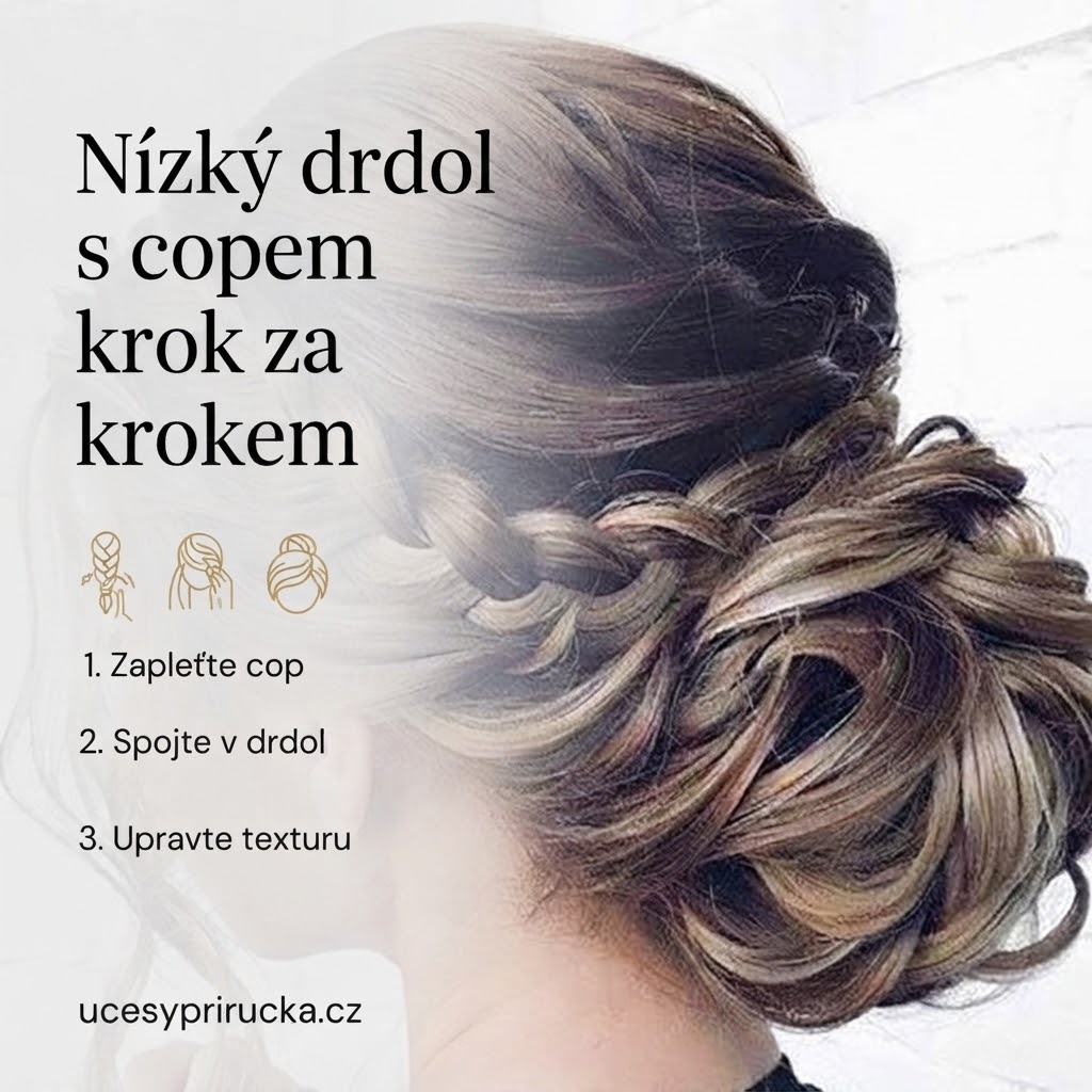 Nízký drdol s copem krok za krokem