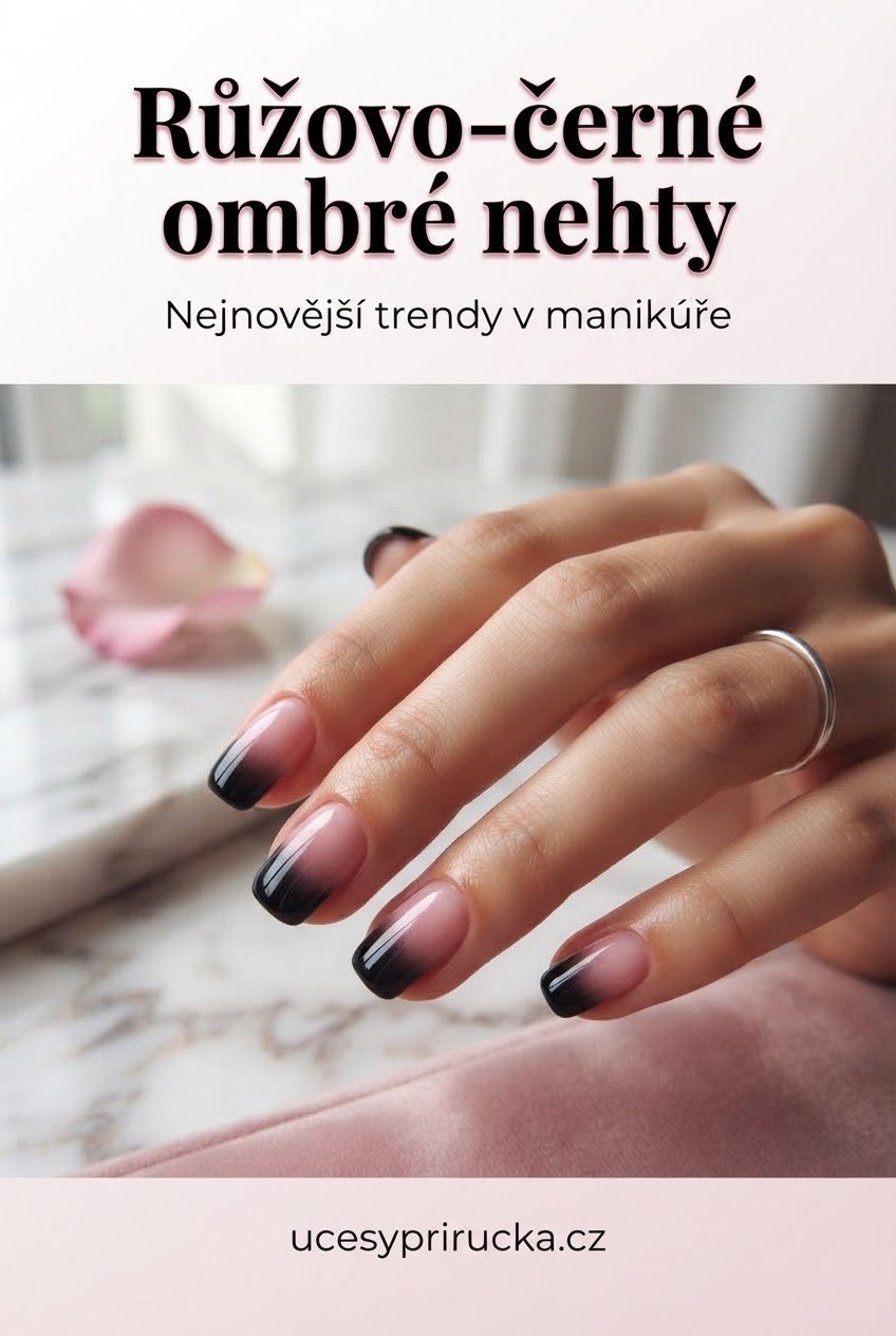 Růžovo-černé ombré nehty