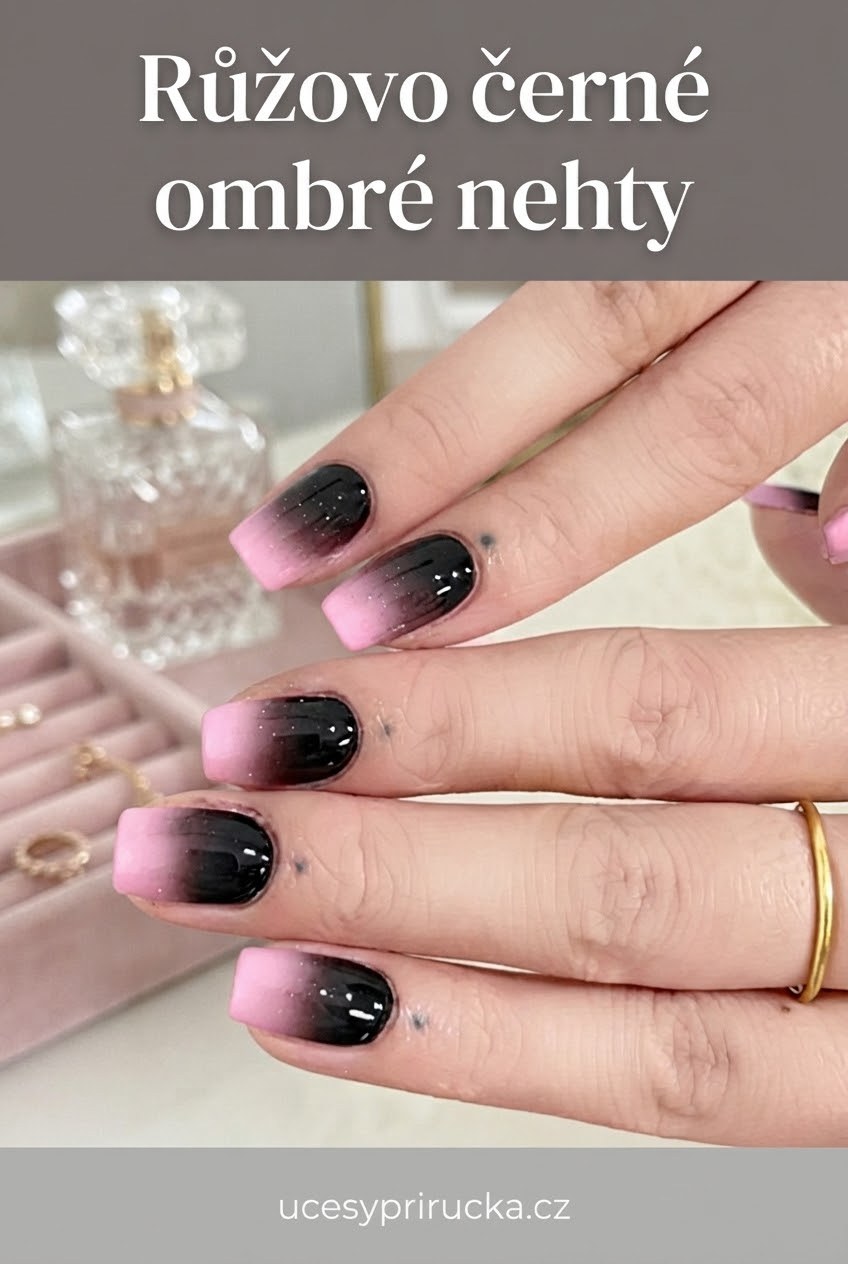 Růžovo černé ombré nehty