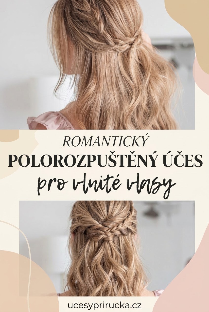 Romantický polorozpuštěný účes pro vlnité vlasy