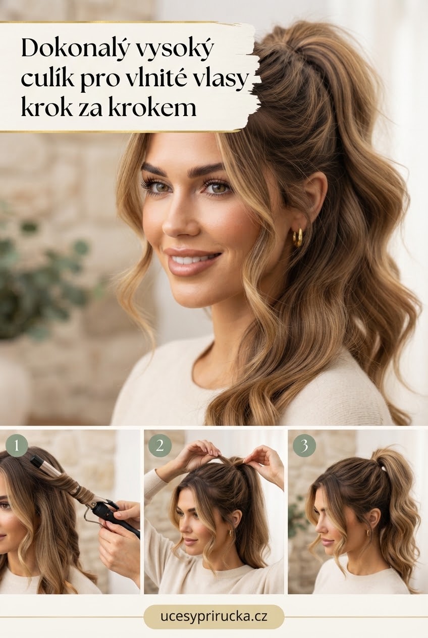 Dokonalý vysoký culík pro vlnité vlasy krok za krokem