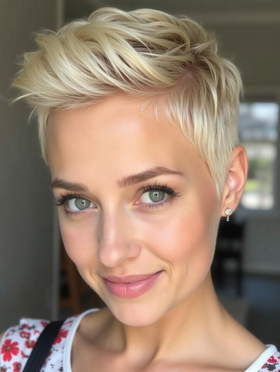 Blond pixie krátký účes