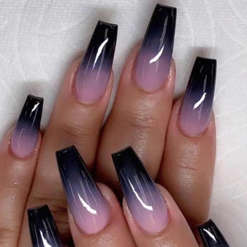 Glam růžovo černé ombré nehty